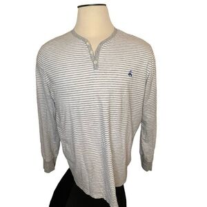 BROOKS BROTHERS Grey White Stripe Slub Henley Shirt Size XL‎